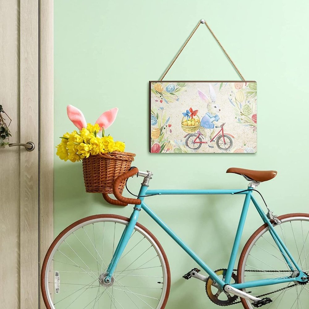 Easter Sign Bunny Bike Easter Signs Decor Religious Easter Door Rabbit - Picture 6 of 8